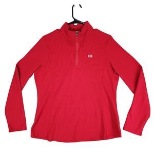 Cutter Buck 1/4 Zip Pullover sz L Women Red White CB DryTech UPF 50+ Performance